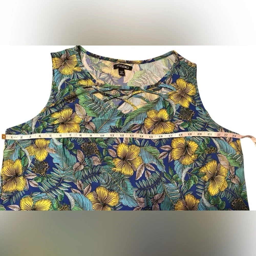 Roz & Ali Blue Green Sleeveless Tank Top Tropical Print - Picture 5 of 6